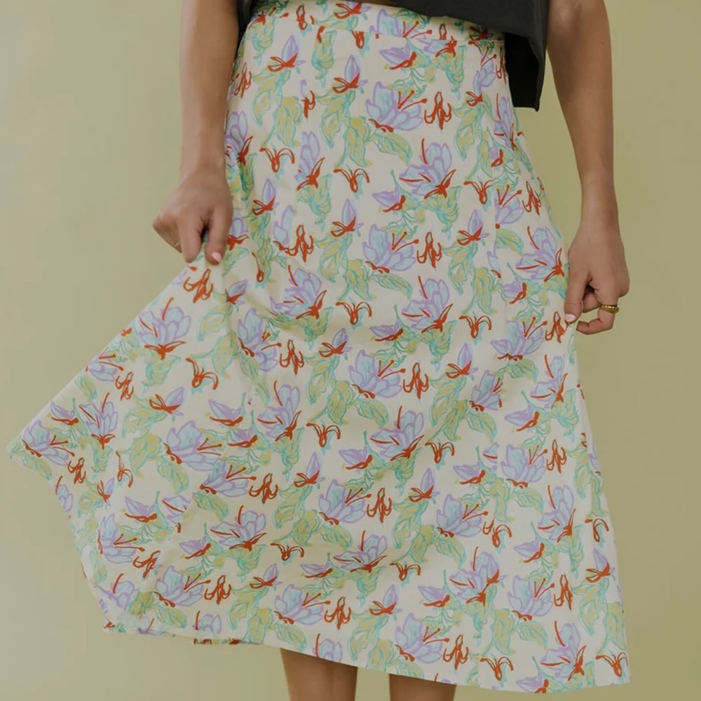 Roolee The Springtime Serenade Skirt Floral Print Elastic Waistband XXXL 3XL New